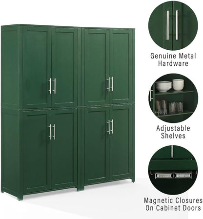 Crosley Furniture Savannah 2-Piece Pantry Storage Cabinet Set with Shelves, Kitchen, Dining, or Laundry Room, Hunter Green