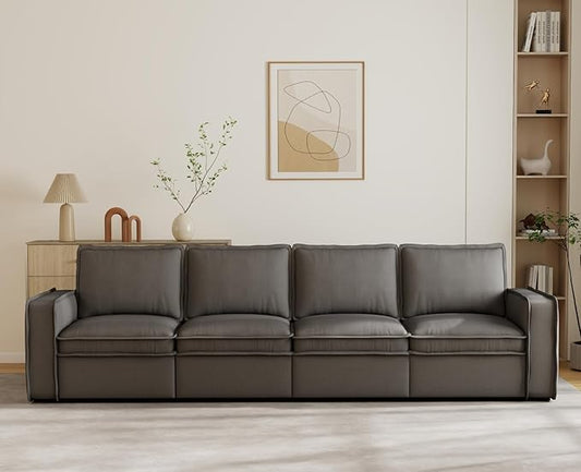 EALSON 119" Modular Sectional Sofa Modern Comfy 4-Seater Couch Sofa Linen Fabric Upholstered Cloud Couches with 24" Deep Seat and Wooden Legs for Bedroom/Living Room/Office, Grey