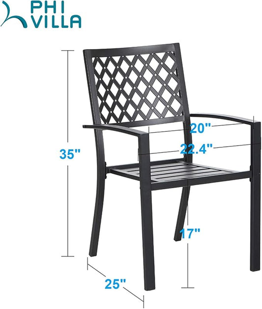 PHI VILLA Metal Outdoor Dining Chairs Set of 2 - Stackable Black Patio Chairs, 300lb Capacity (Diamond)