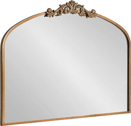 Kate and Laurel Arendahl Ornate Traditional Arch Mirror; 36 x 29; Gold; Decorative Baroque Style Arched Vintage Gold Mirror with Wide Frame and Ornamental Crown