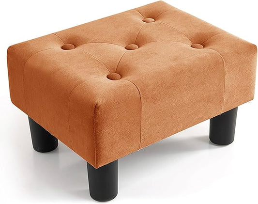 Poofzy Small Foot Stool Ottoman, Velvet Ottoman Foot Rest with Legs, Rectangle Foot Rest for Couch, Footstools and Ottomans Small for Living Room and Entryway (Orange)