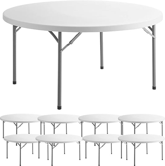 9 Pack! 60" Round Granite White Plastic Folding Table, Heavy Duty Banquet Table Party plastic tables White folding table round Wedding folding table 5-Foot Round Granite White Plastic Folding Table