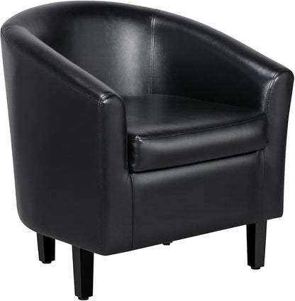 Yaheetech Barrel Chair, Faux Leather Accent Chair, Leather Armchair Club Chair with Soft Padded and Sturdy Legs for Living Room/Bedroom/Study/Waiting Room, Black