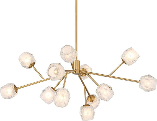 Possini Euro Design Tofay Warm Brushed Brass Sputnik Chandelier Lighting 37 3/4" Wide Modern Dimmable LED Frost Glass Shades 12-Light Fixture for Dining Room House Foyer Kitchen Island Entryway