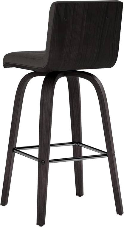Armen Living Vienna 26" Swivel Counter Stool in Black Wood Finish with Gray Faux Leather - Set of 3