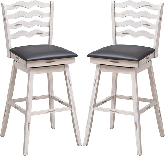 COSTWAY Bar Stools Set of 2, 29” 360° Swivel Bar Height Chairs with Rubber Wood Frame, Cushioned Seat, Ergonomic Backrest & Footrest, Wooden Upholstered Barstools for Kitchen Island (2, 29”)