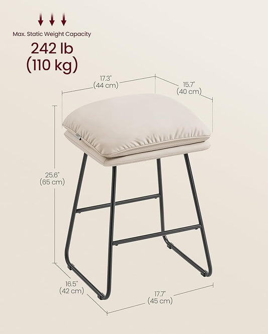 VASAGLE Bar Stools Set of 4, Counter Height Bar Stools, Leather Counter Stools Barstools with Soft Cushion and Metal Sled Legs, 25.6 Inches Bar Height Bar Chairs for Kitchen Island, Cappuccino Beige