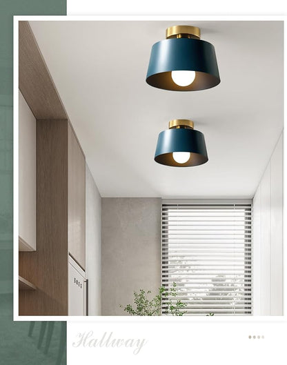 Ceiling Light Fixture, Hallway Ceiling Light with Gold Plate and Matte Black Shade, Modern Simple Style Porch Light Fixtures Semi Flush Mount (Blue)