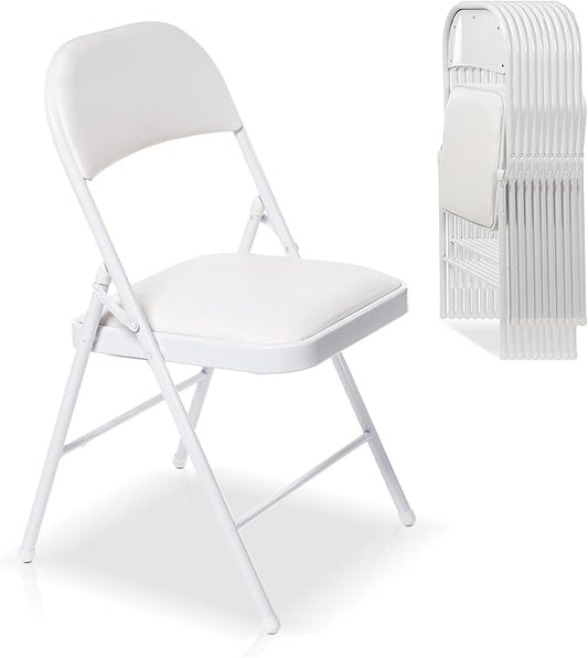 60 Pack Folding Chairs with Padded Seats, Padded Folding Chair with Steel Frame for Events Home Office, Pu Leather Folding Chair White