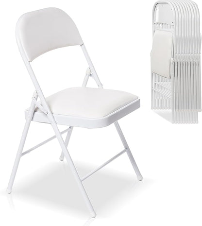 70 Pack Folding Chairs with Padded Seats, Padded Folding Chair with Steel Frame for Events Home Office, Pu Leather Folding Chair White