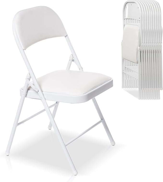 20 Pack Folding Chairs with Padded Seats, Padded Folding Chair with Steel Frame for Events Home Office, Pu Leather Folding Chair White