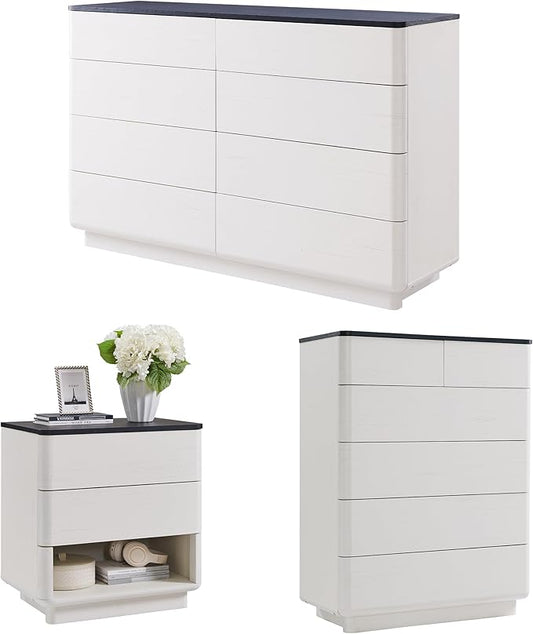 ACCOHOHO Modern Bedroom Set, 3 Pieces Bedroom Furniture Set, Includes 8 Drawers Dresser, 6 Dressers Organizer,Nightstand, Chest of Drawers Wide Storage Organizer Cabinet for Bedroom, White
