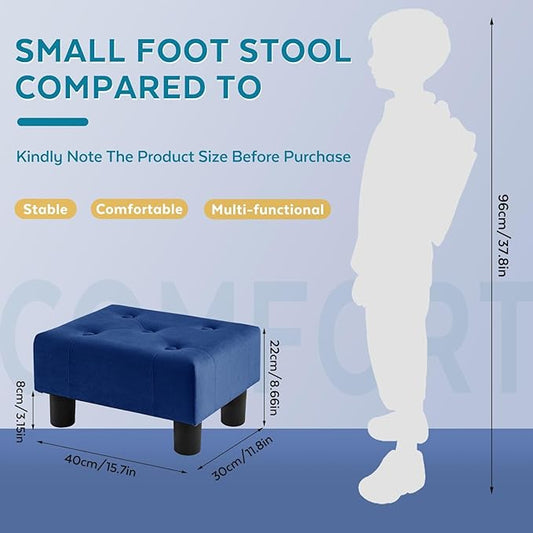 Small Foot Stool Ottoman, Velvet Footstool Ottoman Foot Rest for Couch, Rectangle Footstools and Ottomans Small for Living Room, Entryway and Bedroom (Blue)