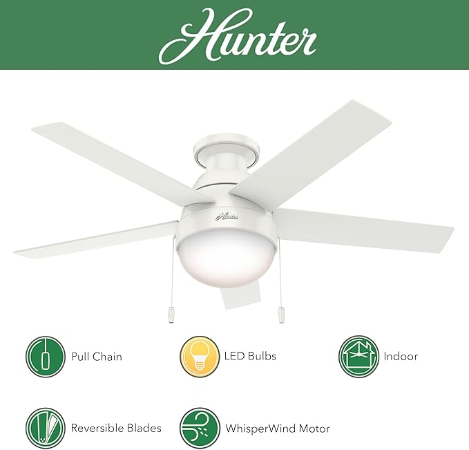 Hunter Fan 46 inch Contemporary Ceiling Fan with Light in Premier Bronze (Renewed) (Fresh White)