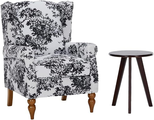 Modern High - Back Accent Chair and Side Table Set - Upholstered Wingback Armchair for Living Room, Bedroom,Office(Floral)