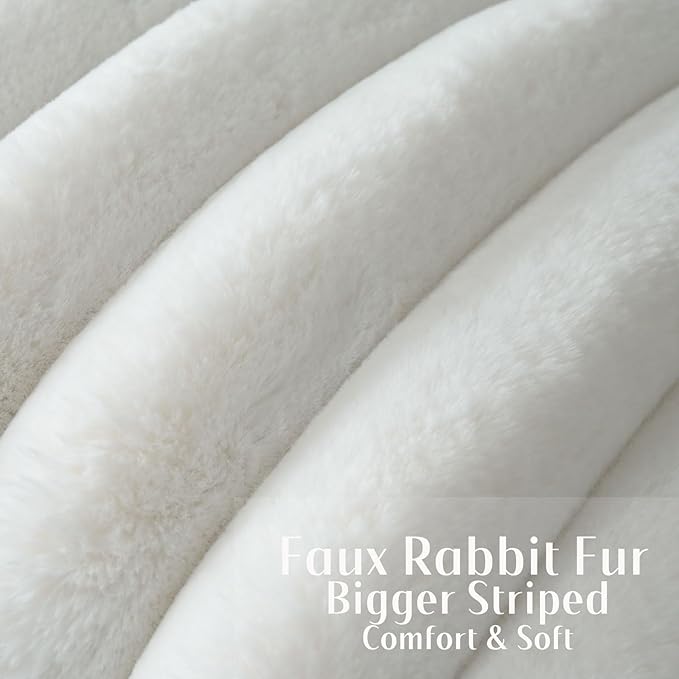 FUTEI Cream White Decorative Throw Pillow Covers 18x18 Inch Set of 2, Square Soft Faux Rabbit Fur Thick Striped Cushion Cover,Winter Home Decor for Couch Bed Living Room