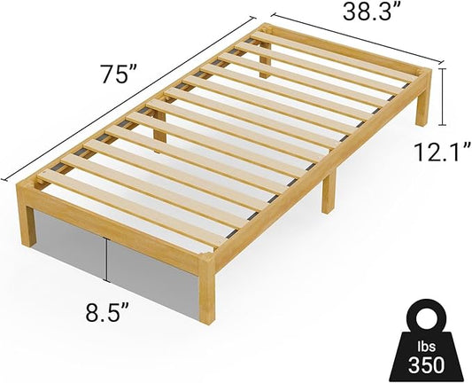 LIFEMENT Classic Wood Platform Bed Frame, Essential, Noise Free, Under Bed Storage, No Box Spring Needed, Easy Assembly (Natural, Twin)