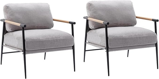HEAH-YO Modern Accent Chairs Set of 2, Upholstered Chenille Living Room Chairs with Backrests, Comfy Reading Armchairs for Bedroom, Gray