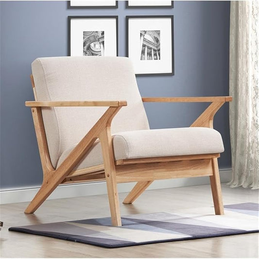 Zola Mid Century Modern Accent Chair Arm Chair, Living Room Furniture, Beige/Oak