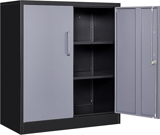 SISESOL Storage Cabinet with Doors and Shelves,36 inch Metal Storage Cabinet with Locking Doors,Small Metal Cabinets with Lock,Gray Garage Cupboard for Home Office,Garage,Shop