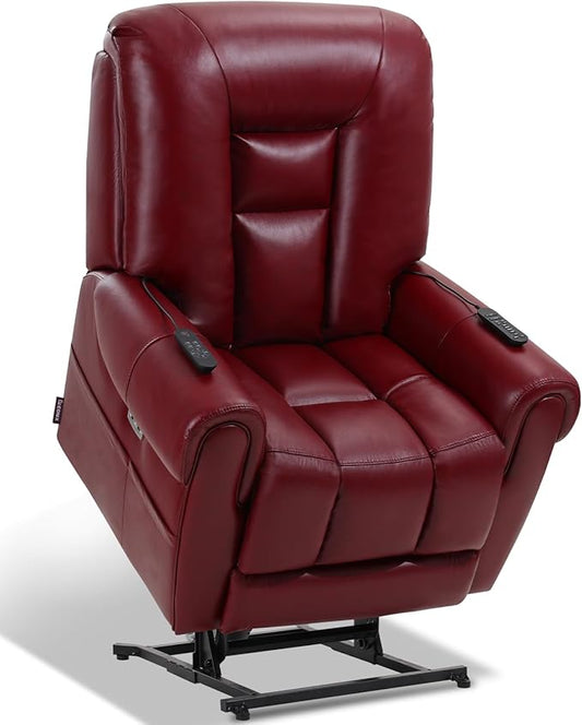 EONIX Four Motor Lay Flat Power Lift Recliner Chair for Elderly, 400lbs Electirc Lift Chair for Living Room, Independent Adjustable Lumbar Support & Headrest, Extended Footrest, Burgundy