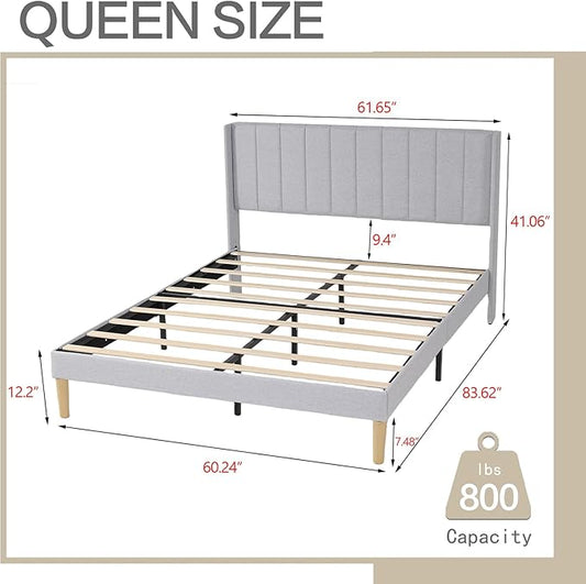 AGARTT Upholstered Platform Bed Frame Queen Size with Headboard and Footboard/Wooden Slats Support/No Box Spring Needed/Easy Assembly,Light Grey Linen