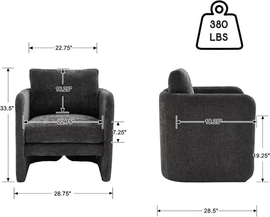 Modern Barrel Accent Chair, Single Sofa Chair with Removable Back Pillow, Comfy Chenille Upholstered Reading Accent Chair Lounge Armchair for Bedroom Living Room, Grey