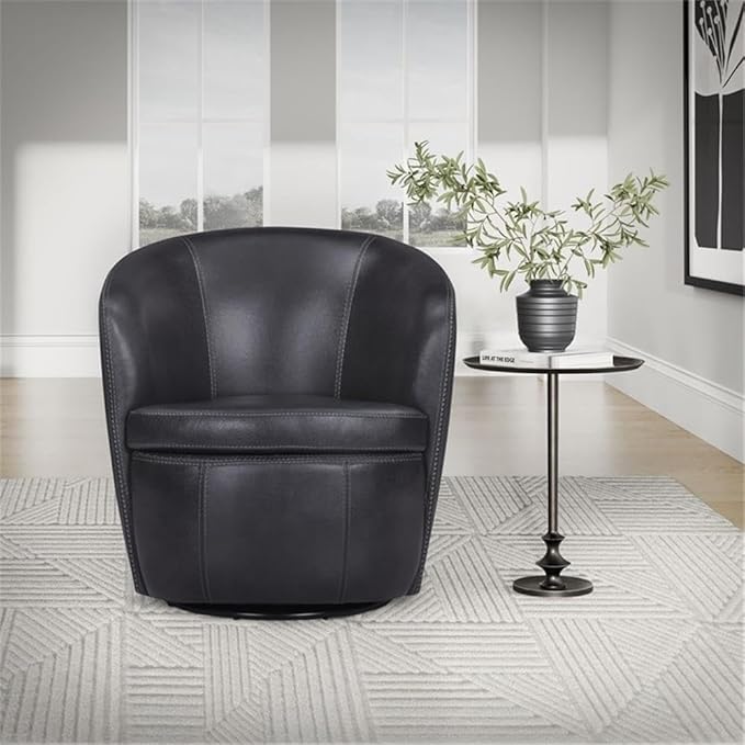 Pemberly Row Vintage Onyx Genuine Italian Leather Swivel Club Chair