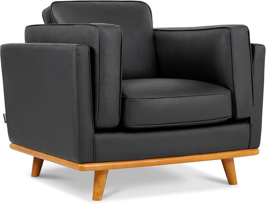 MCombo Napa Leather Accent Chair, 41.9'' Wide Leather Chair for Living Room, Office, Solid Wood Accent, VE792 (Black)