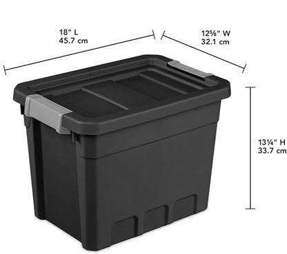Sterilite 6-Pack 7.5 Gallon Stacker Tote, Rugged Plastic Storage for Home Organization, Black - Stackable Organizer Bins with Recessed Lid & Heavy-Duty Latches for Closet, Basement, Garage and Attic