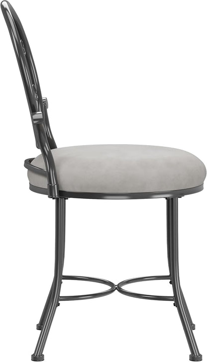 Hillsdale O'Malley Vanity Stool with Spiral Pattern Design, Metallic Gray Fabric
