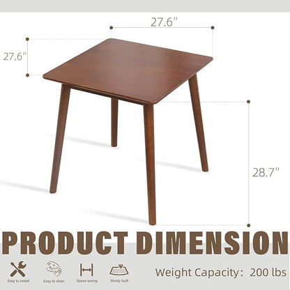 OGMILL 27.6" Small Dining Table Square for 2, Kitchen Dinner Table Rustic Space-Saving Dining Table Mid Century Modern Table with Solid Wood Leg for Small Spaces (Walnut)
