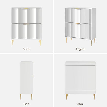 SICOTAS Fluted Shoe Cabinet Storage for Entryway with 4 Flip Drawers-11.8"Deep Freestanding Shoe Organizer Cabinet with 6-tier Shelves, Large 40 Pairs Shoes Rack Cabinet for Foyer Hallway, White, 2PCS