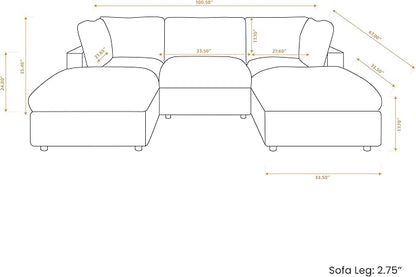 Cloud Couch Modular Sectional Sofa,100.5" U Shaped Couch, Oversized Convertible Wide Seater,3 Seater with 2 Ottomans for Living Room Set, Covers Washable&,Beige