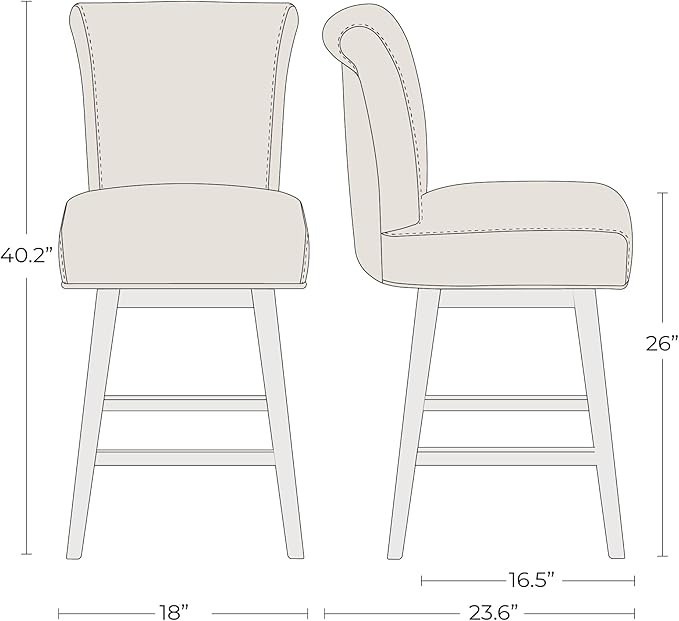 CHITA 26 Inch Counter Height Swivel Bar Stools Set of 2, FSC Certified Modern Upholstered Faux Leather Swivel Barstool Chair with Back, Blue