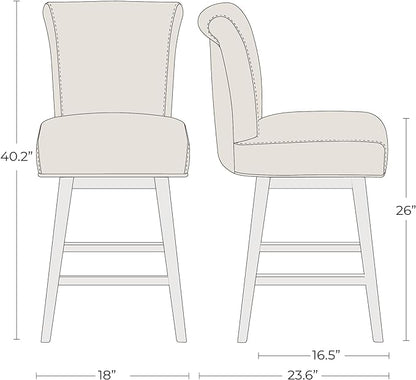 CHITA 26 Inch Counter Height Swivel Bar Stools Set of 2, FSC Certified Modern Upholstered Faux Leather Swivel Barstool Chair with Back, Stone Grey