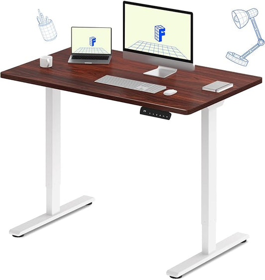 FLEXISPOT E3 Dual Motor Electric Standing Desk 48 x 30 Sit Stand Up Desk, Holds 220 lbs, Adjustable Height w/Memory Presets, One-Piece Mahogany Desktop & White Frame, Ships in 2 Boxes