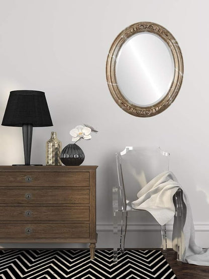 OVALCREST Oval Beveled Wall Mirror for Home Decor - Florence Style - Champagne Silver - 28" x 24"
