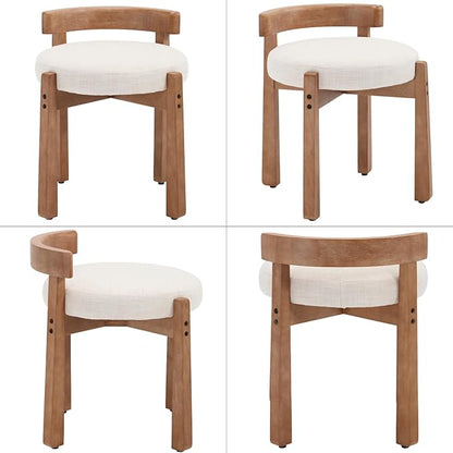 Modern Vanity Chair Upholstered Small Ottoman Footstool, Make Up Stool Linen Fabric with Backrest Wooden Frame for Living Room Bedrooms, 1PC, Beige
