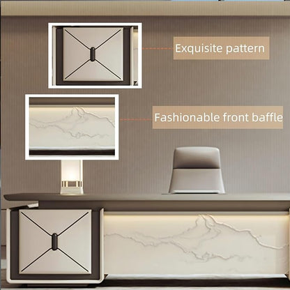 86IN L-Shaped Executive Desk with Drawer Cabinet, Executive Office Desk with LED Strip & Exquisite Handle & Fashionable Pattern Design