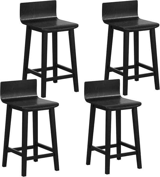 COSTWAY Solid Wood Bar Stools Set of 4, 24.5-inch Counter Height Chairs with Low Back and Footrest, Farmhouse Wooden Armless barstools for Kitchen Island, Dining Room, Cafe, Breakfast, Black