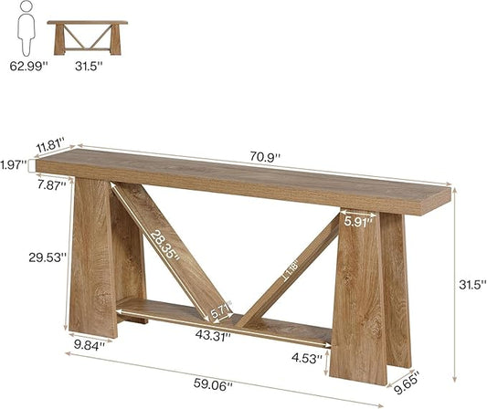 Tribesigns 70.9-Inch Extra Long Console Table for Entryway, 2-Tier Farmhouse Sofa Table with Storage, Wooden Narrow Behind Couch Table for Living Room, Hallway, Foyer