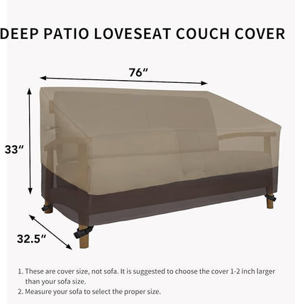 Easy-Going Waterproof Outdoor Loveseat Outdoor Furniture Cover, Heavy Duty 2-Seater Patio Couch Windproof Cover with Air Vent (76Wx40Dx33H inch, Camel/Dark Brown)