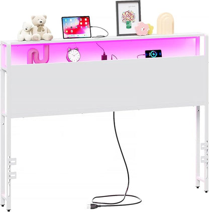 Full Sized Headboard with 2 Tiers Storage Shelves, Sturdy and Stable Headboard with Charging Station, USB Ports and LED Light for Full Bed Frame, White