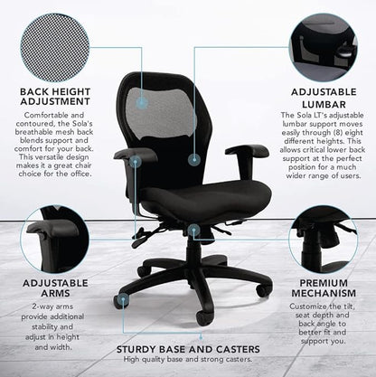 Seating Sola LT Ergonomic Office Chair | Comfortable Mid Back Computer Chair | Back Support Office Chair | Ultra-Soft | Ergonomic Lumbar Support Chair | (Sapphire Blue)