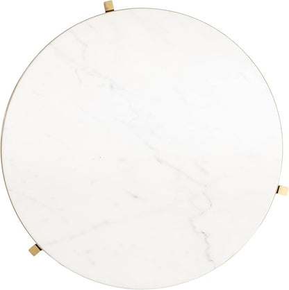 Kate and Laurel Aguilar Modern Round Side Table, 15 x 15 x 24, White and Gold, Genuine Marble Nightstand for Small Spaces and Living Room Décor