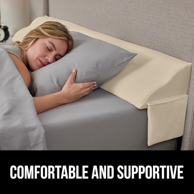 GORILLA GRIP Patent Pending Bed Wedge Pillow Headboard Gap Filler, US Designed, Comfortable Supportive High Density Foam Pillows, Stay in Place Gripping Dots, Wedges Between Mattress, Full Size Cream