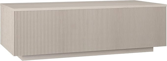Henn&Hart 48" Fluted Rectangular Low-Profile Coffee Table for Living Room, Family Room, or Office, Alder White