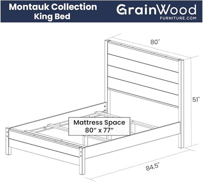 Grain Wood Furniture Montauk Solid Wood Bed, King Size, Farmhouse Black