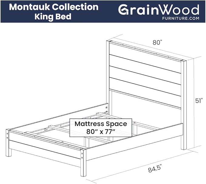 Grain Wood Furniture Montauk Solid Wood Bed, King Size, Driftwood